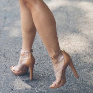 Tan Leather Clear Strappy Tory Burch Heels